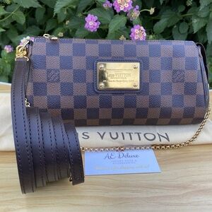 ❤️‍🩹SOLD❤️‍🩹 Louis Vuitton Eva Damier Ebene Chain Clutch Crossbody Bag (AA3183)